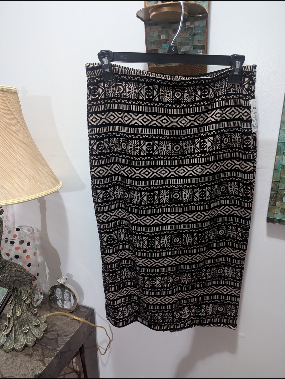 Black and Beige Geometric Pencil Skirt